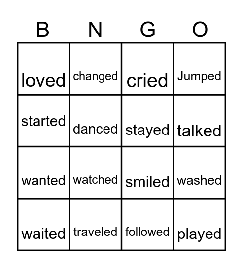 Past Simple Regular Verbs Bingo Card