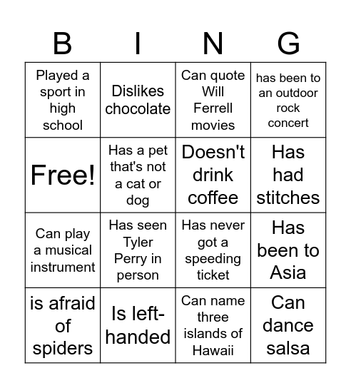 Find Someone Who... Bingo Card
