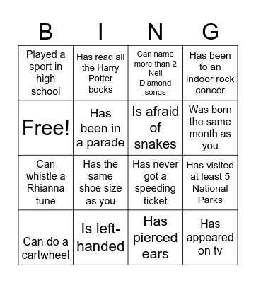 Find Someone Who... Bingo Card