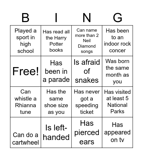 Find Someone Who... Bingo Card