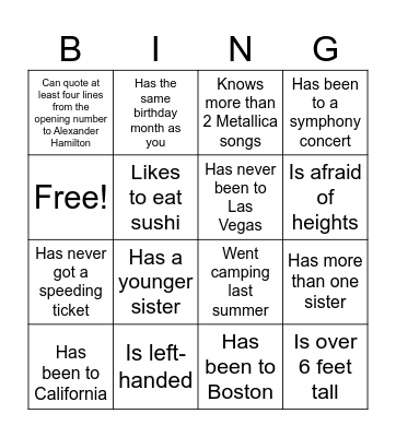 Find Someone Who... Bingo Card