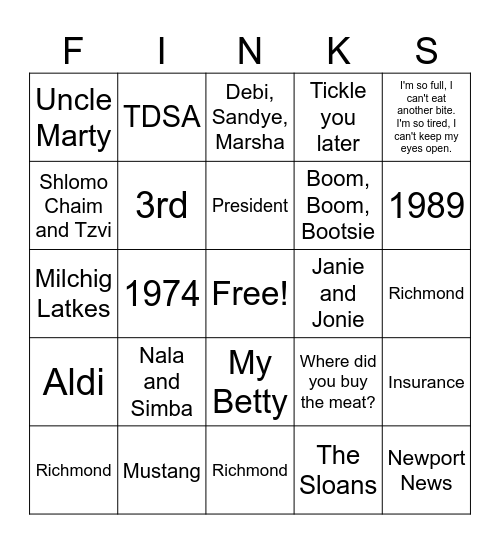 Anniversary Bingo Card