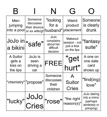 JoJo Finds Love Week 2 Bingo Card