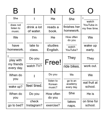 Usually Bingo Card