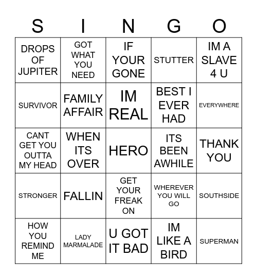 903. POP HITS 2001 Bingo Card