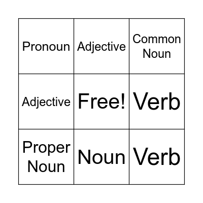 Parts of Speech Bingo Card
