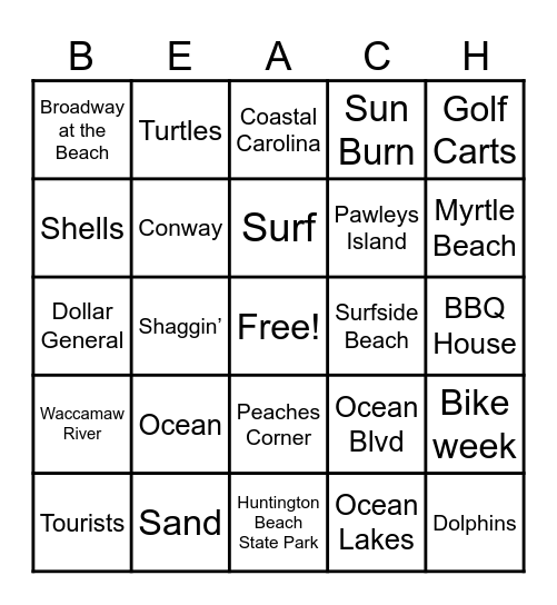 Beach Bingo Card