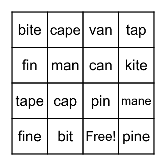 a_e, i_e Bingo Card
