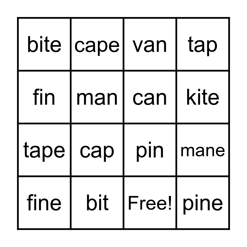 a_e, i_e Bingo Card