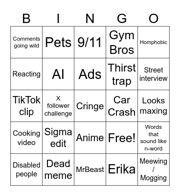 Instagram Bingo Card