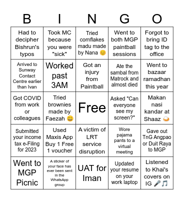 MGP 2022 Bingo! (March 2024) Bingo Card