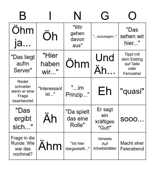 Schmitti Bingo Card