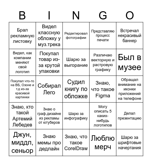 Дизайн-знания Бинго Bingo Card