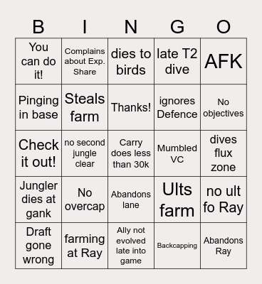 Unite Gone Wrong Bingo Card