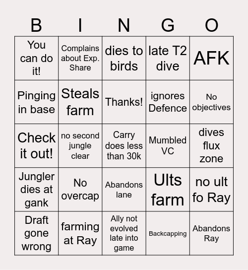 Unite Gone Wrong Bingo Card