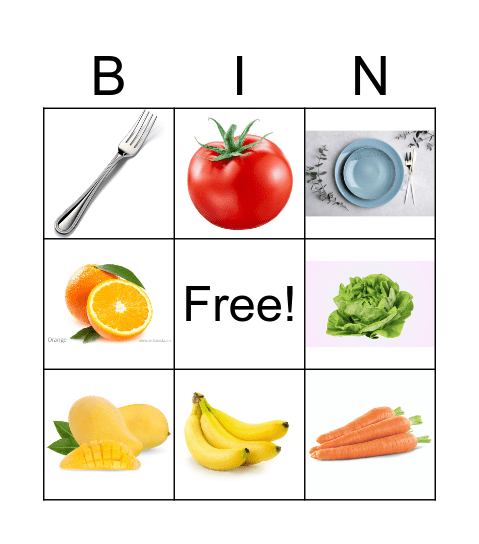 Healthy Food Bingo Card