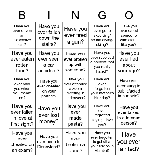 Have you ever Bingo Card