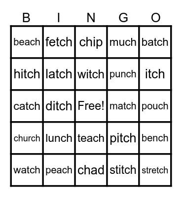 ch, tch Bingo Card