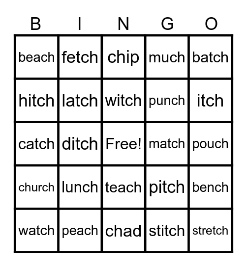 ch, tch Bingo Card
