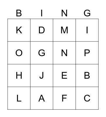 alphabet Bingo Card