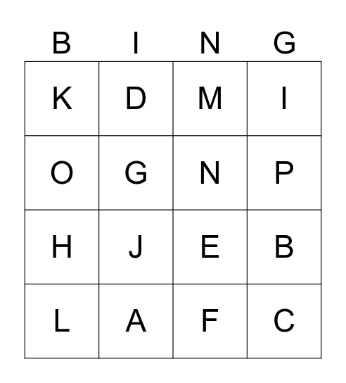 alphabet Bingo Card