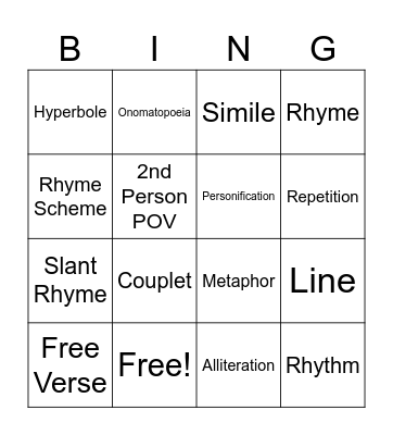 Poetry Terms Bingo! Bingo Card