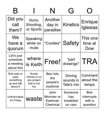 Morning Meeting Bingo Card