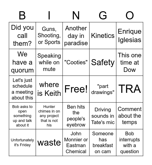 Morning Meeting Bingo Card