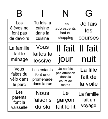 Des expressions FAIRE Bingo Card