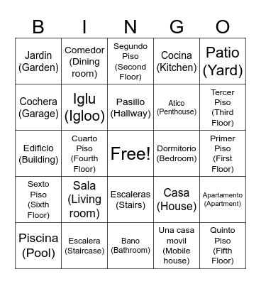 La Casa Bingo Card