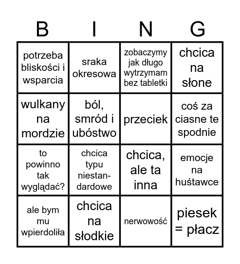 Bingo przedokresowo-okresowe Bingo Card