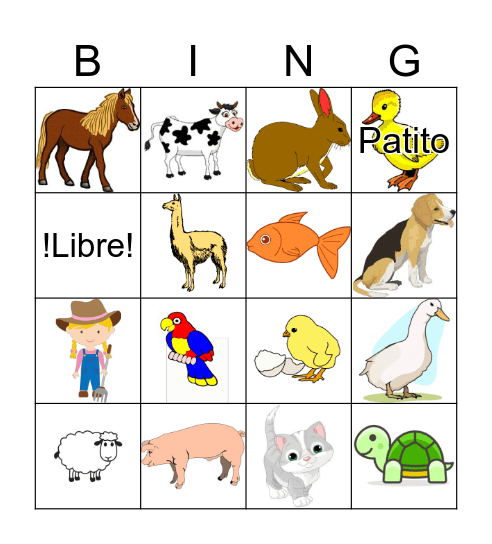 Los animales de la granja Bingo Card