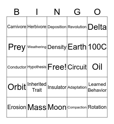 Science Bingo Card