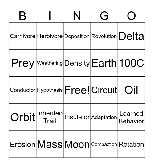 Science Bingo Card