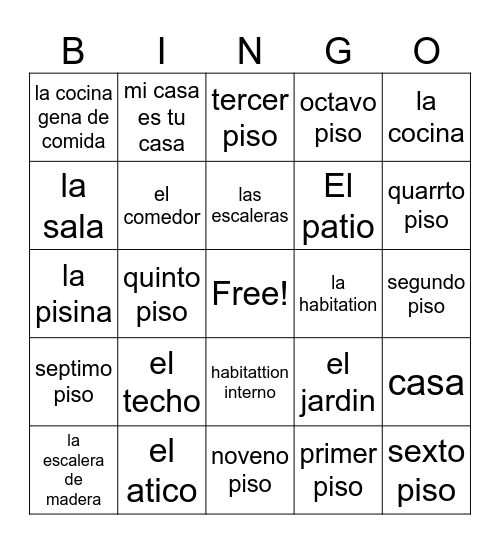 la casa Bingo Card