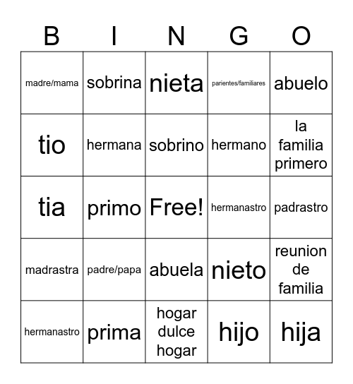 La familia Bingo Card