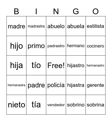 La familia Bingo Card