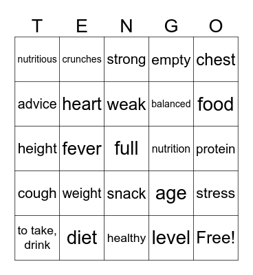 Spanish 3 - La Salud Bingo Card