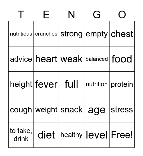 Spanish 3 - La Salud Bingo Card