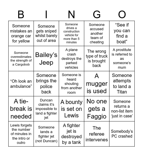 Gone in 63 Minutes Bingo Card