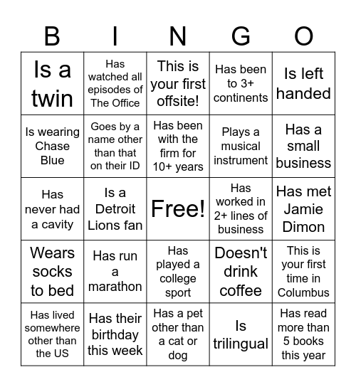 Find Someone Who... Bingo Card