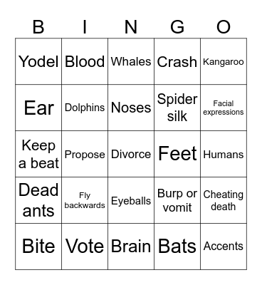 Strange Animal Facts Bingo Card