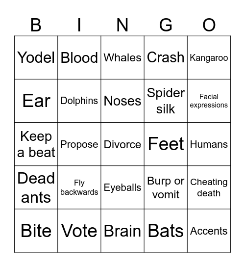 Strange Animal Facts Bingo Card