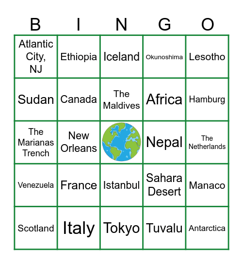 World Trivia Bingo Card