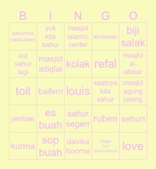 punya jeha Bingo Card