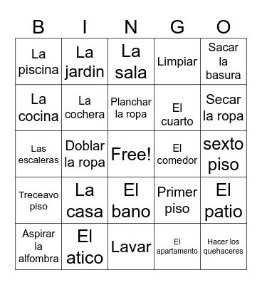 UNIT 3: La casa Bingo Card