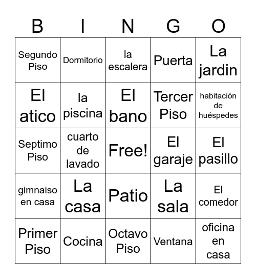 House Parts e Bingo Card