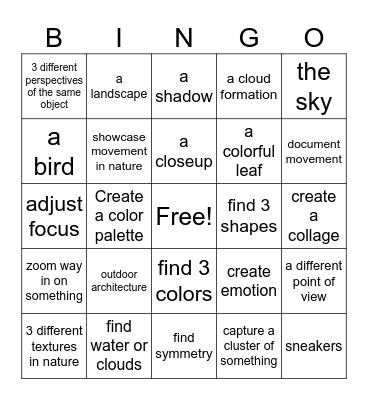 Photo Design Challenge BINGO Card