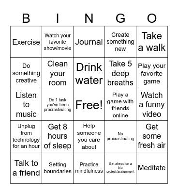 Self-Care Bingo Card