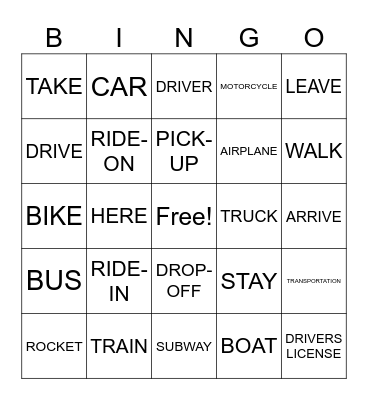 ASL1 Transportation Bingo Card